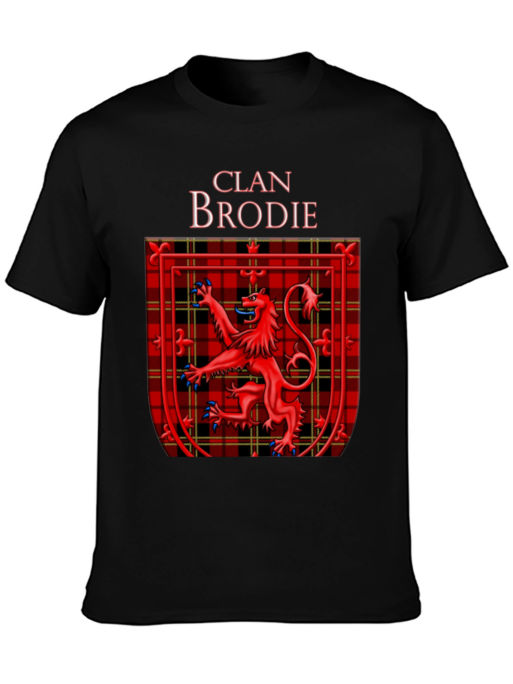 Clan Brodie Tartan Lion Black T-Shirt