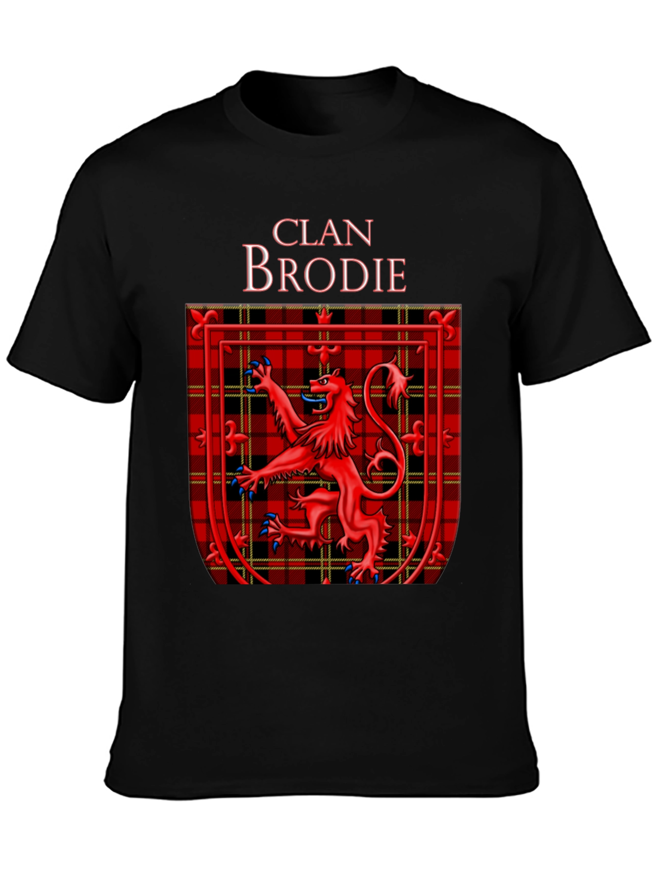 Clan Brodie Tartan Lion Black T-Shirt