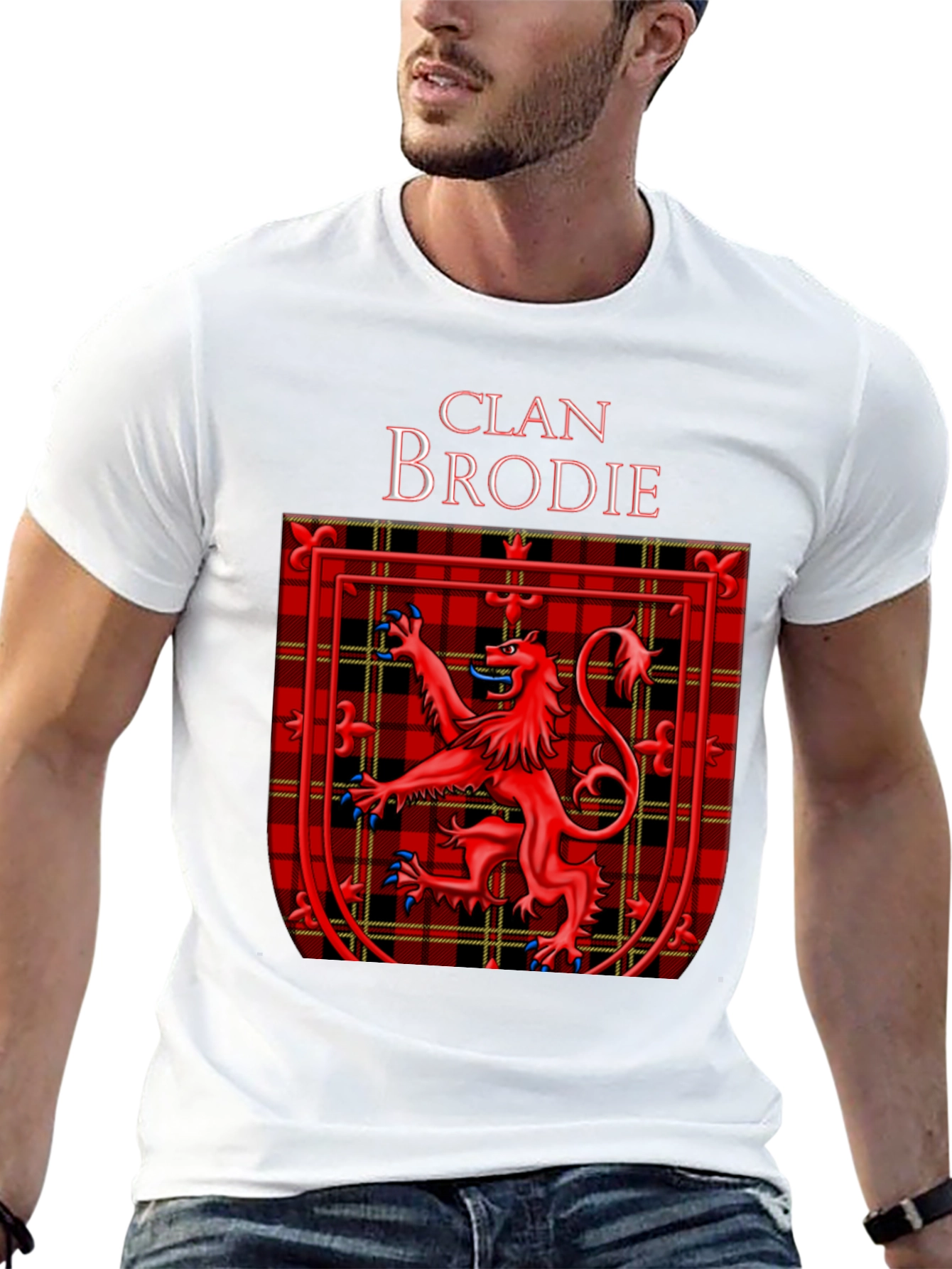 Clan Brodie Tartan Lion Black T-Shirt