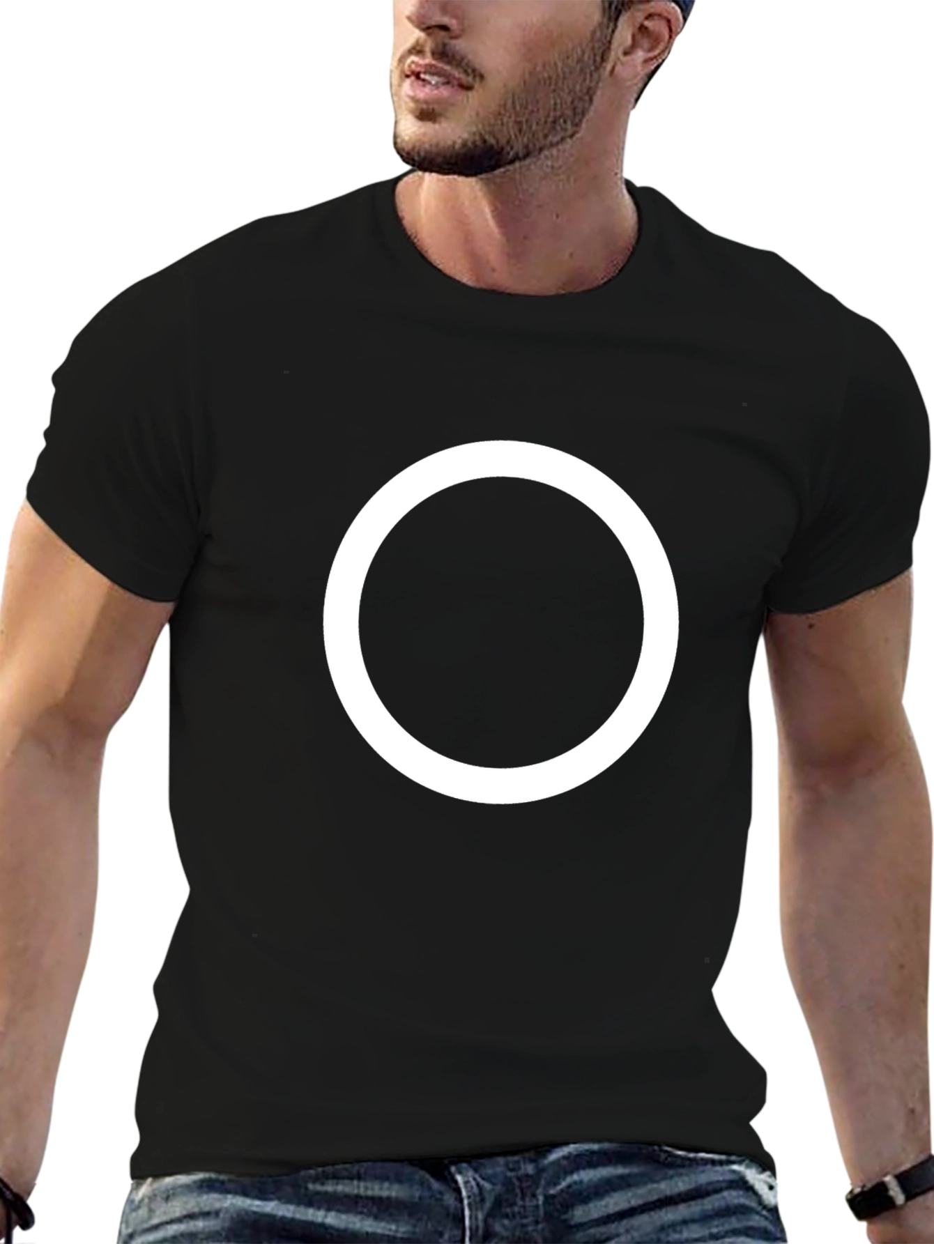 Black T-Shirt with White Circle Design