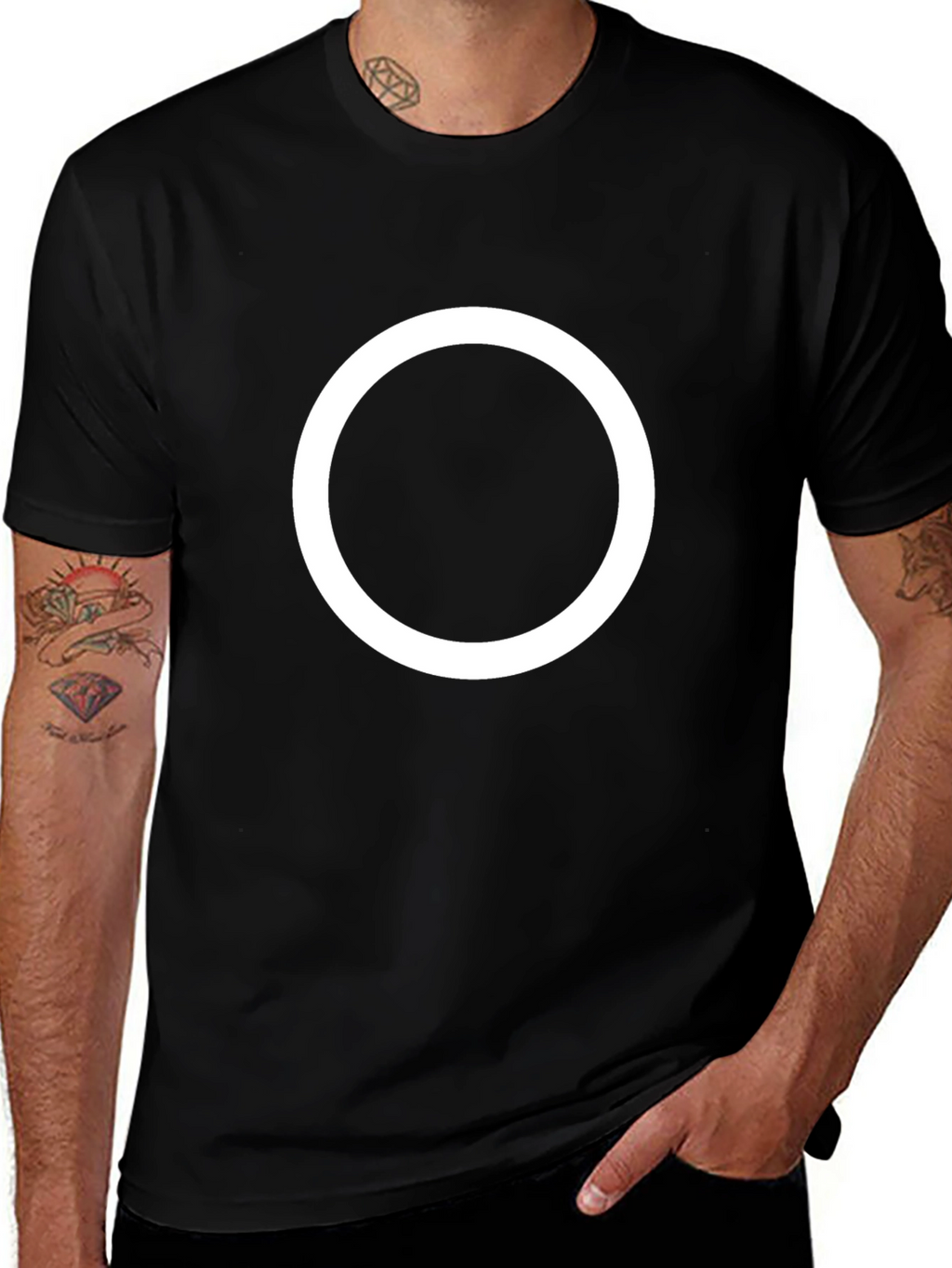 Black T-Shirt with White Circle Design