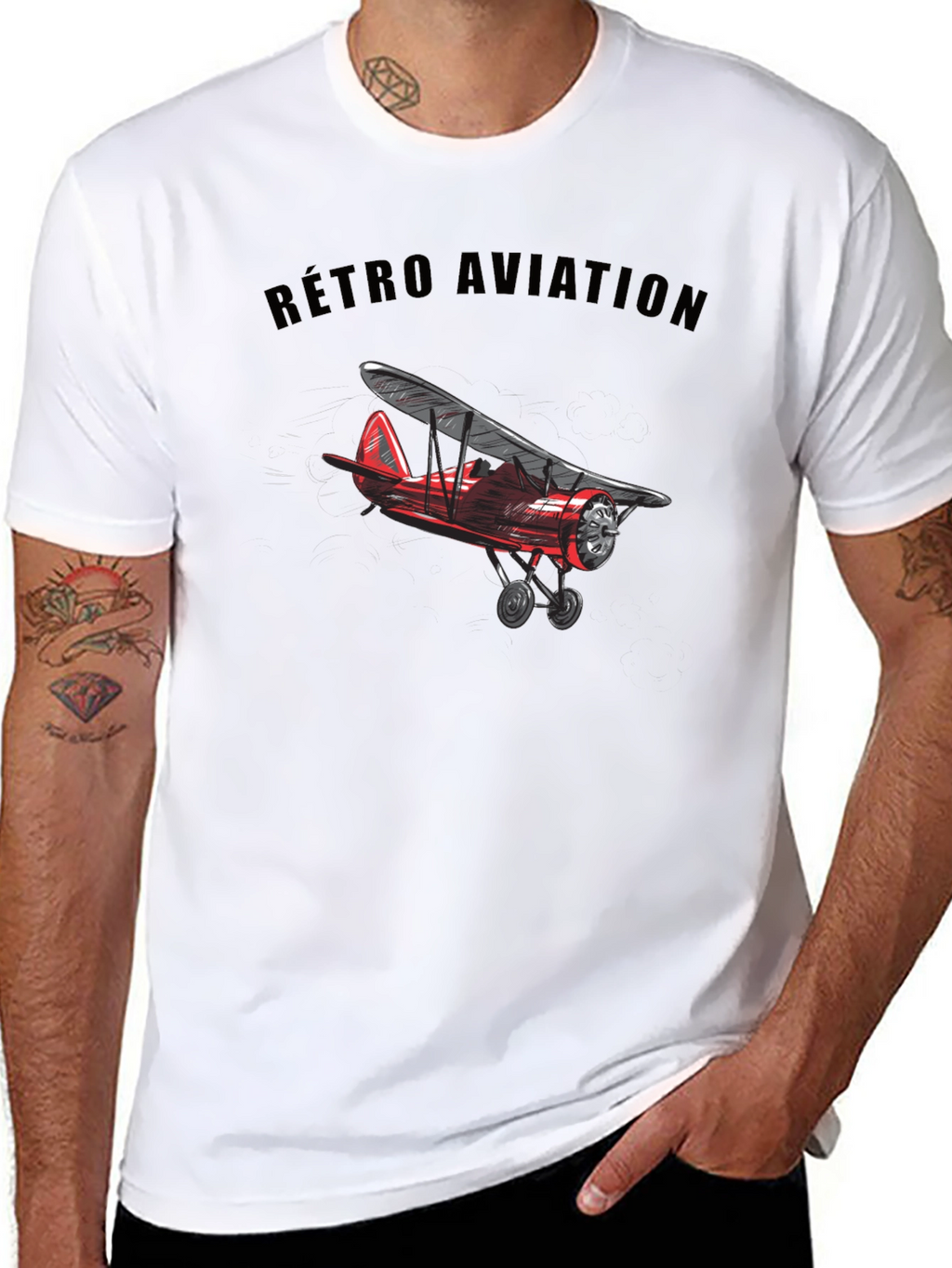 Retro Aviation Biplane Graphic T-Shirt