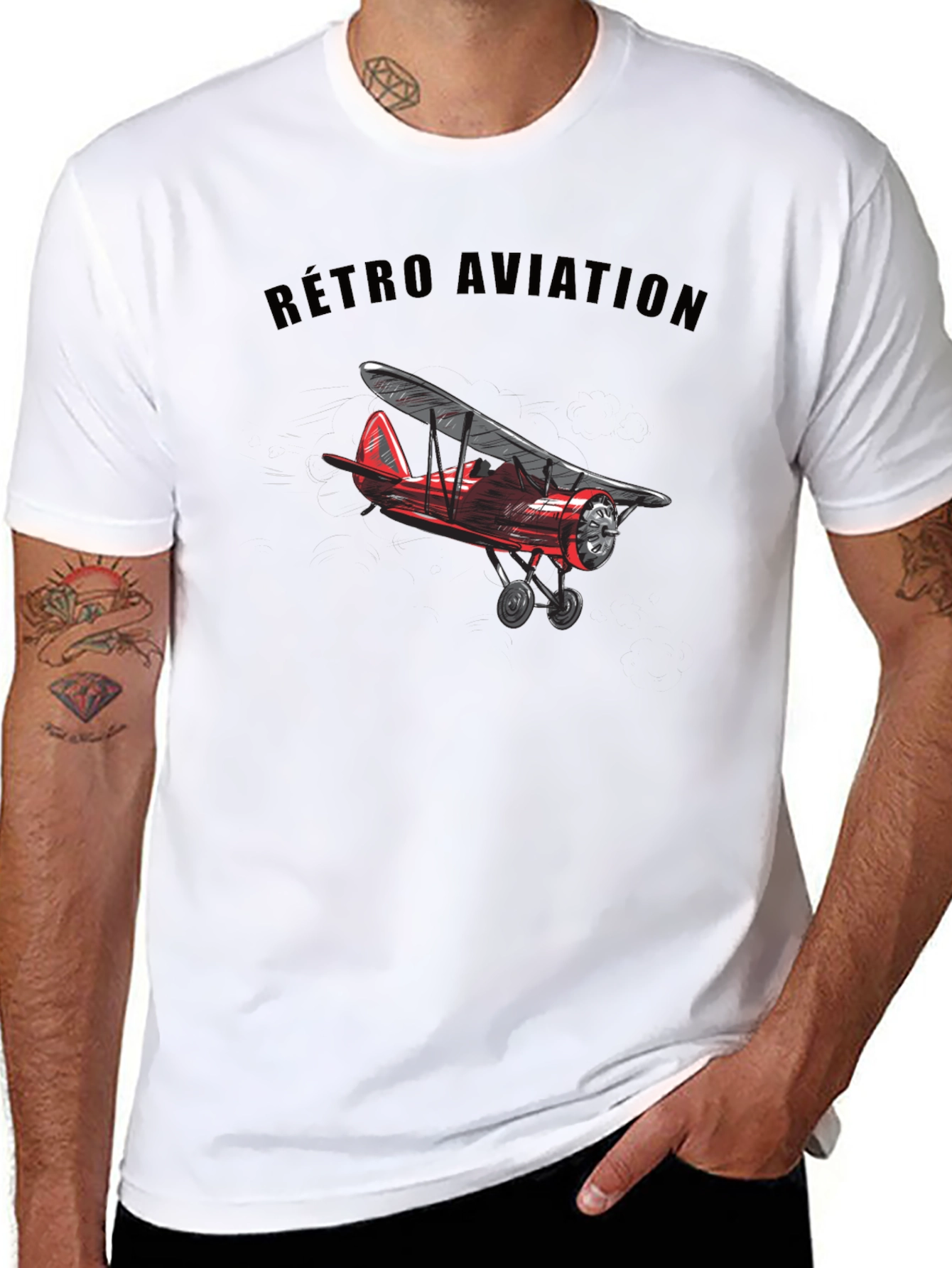 Retro Aviation Biplane Graphic T-Shirt