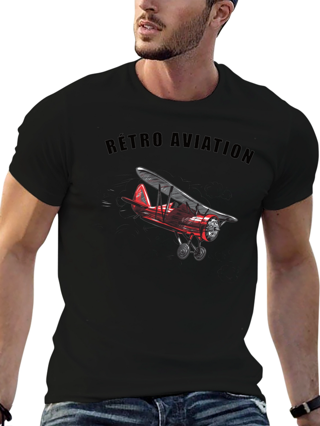 Retro Aviation Biplane Graphic T-Shirt