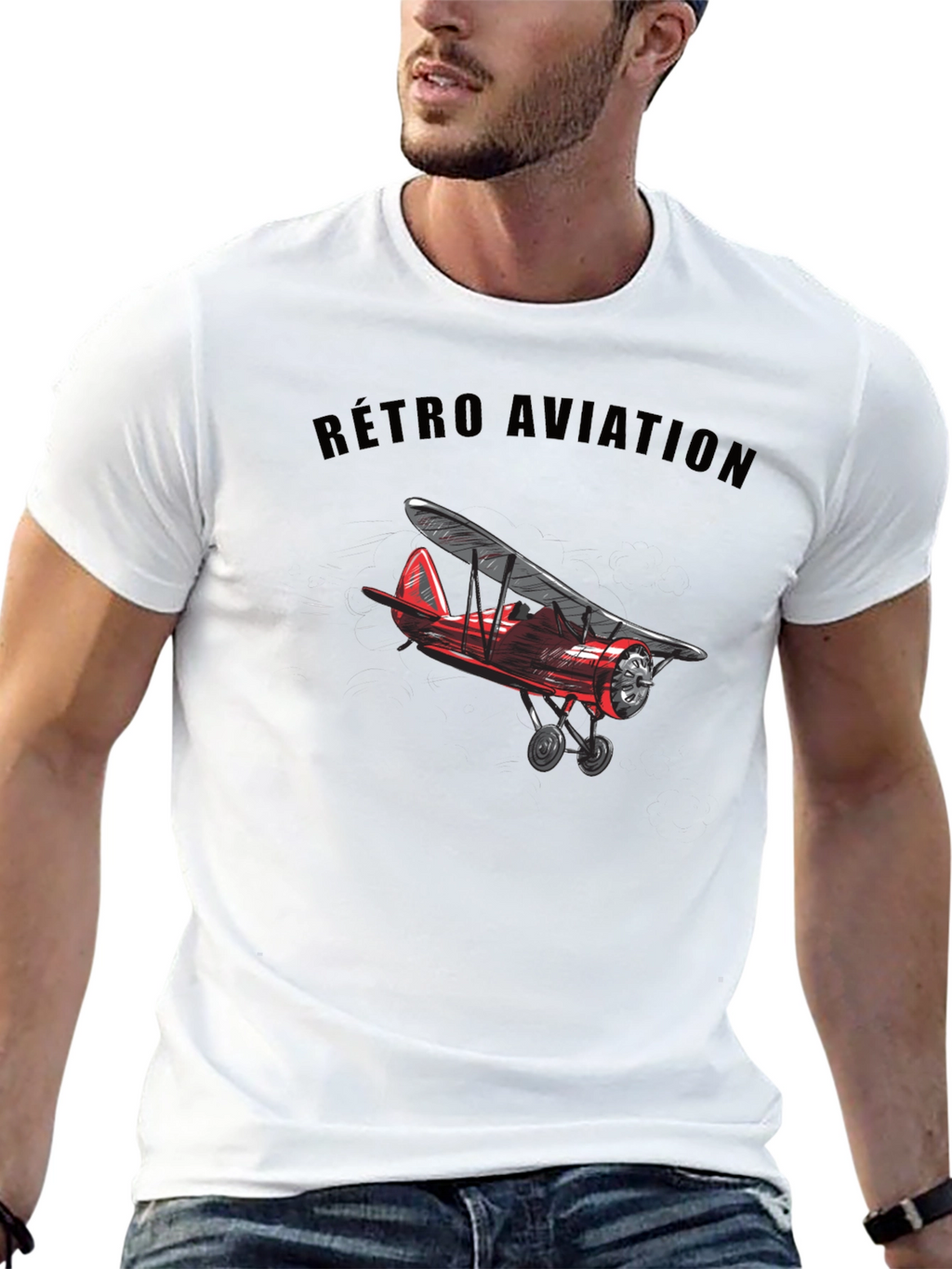 Retro Aviation Biplane Graphic T-Shirt