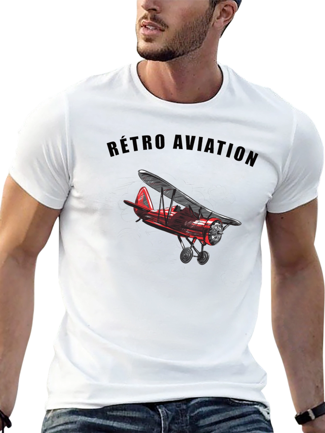 Retro Aviation Biplane Graphic T-Shirt