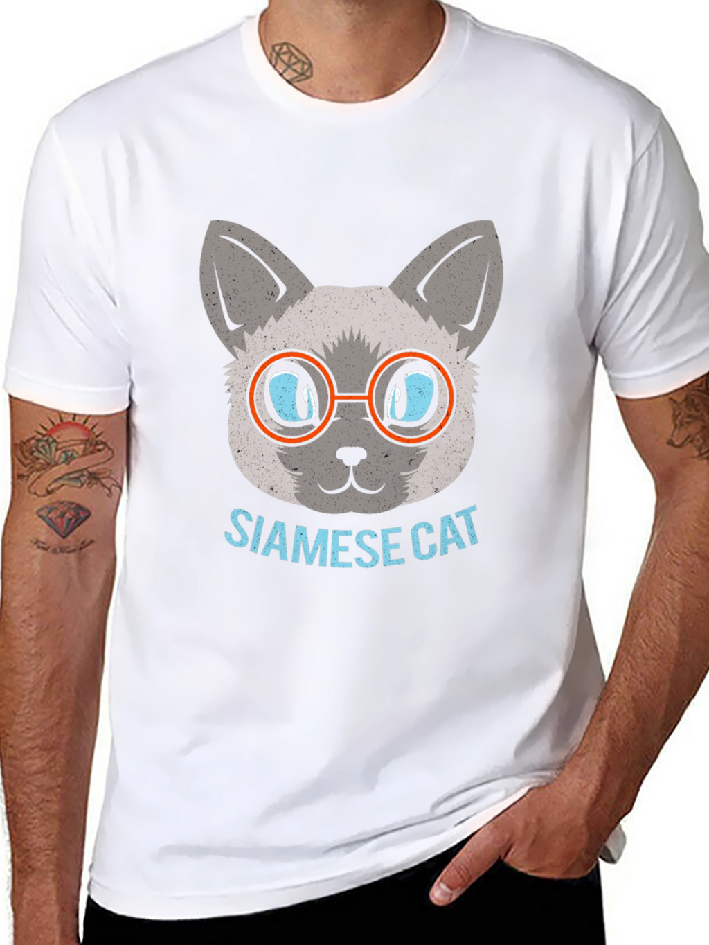 Siamese Cat with Glasses Graphic T-Shirt