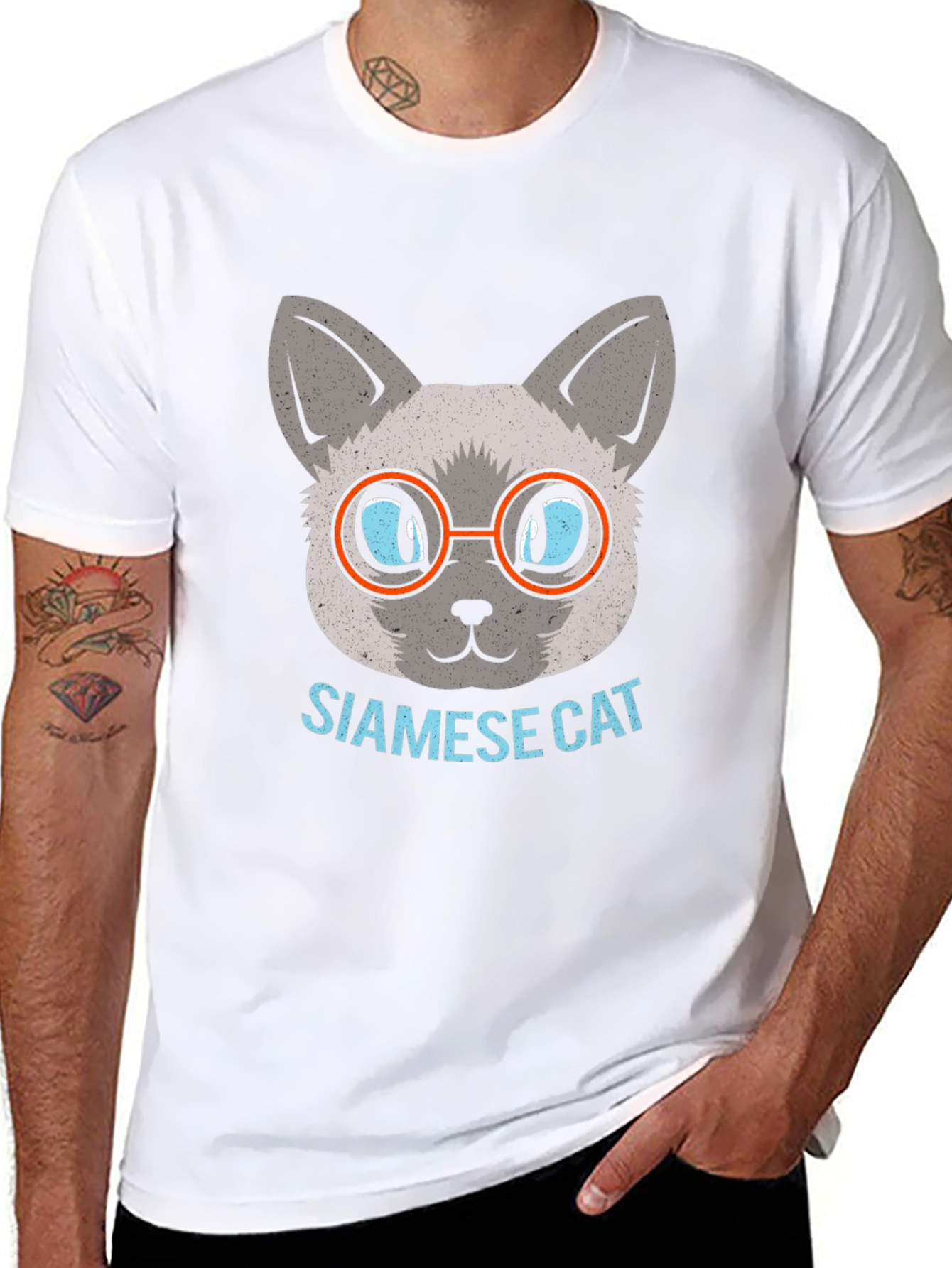 Siamese Cat with Glasses Graphic T-Shirt