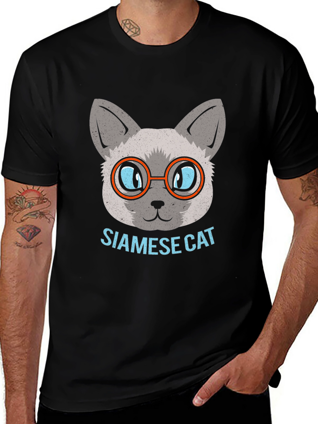 Siamese Cat with Glasses Graphic T-Shirt