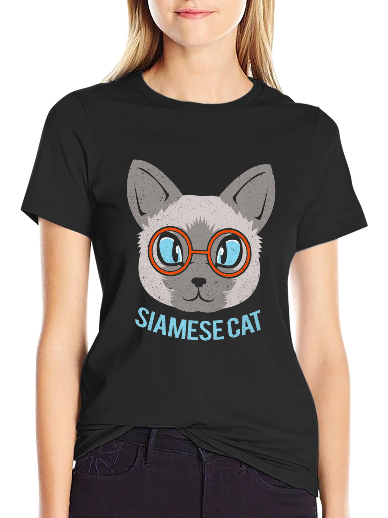 Siamese Cat with Glasses Graphic T-Shirt