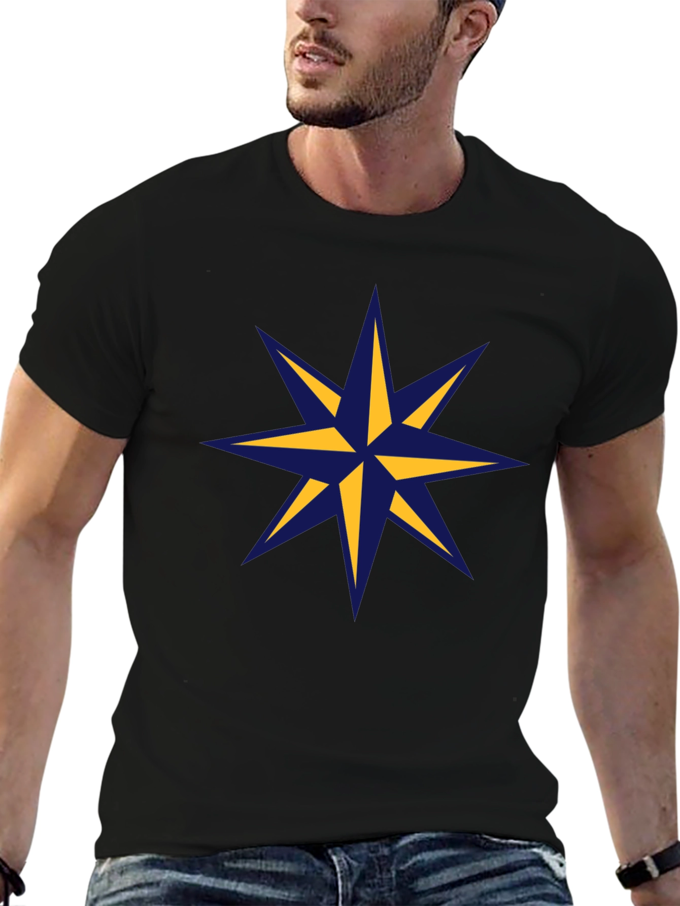 Nautical Star Graphic Tee - Stylish Mens Black T-Shirt