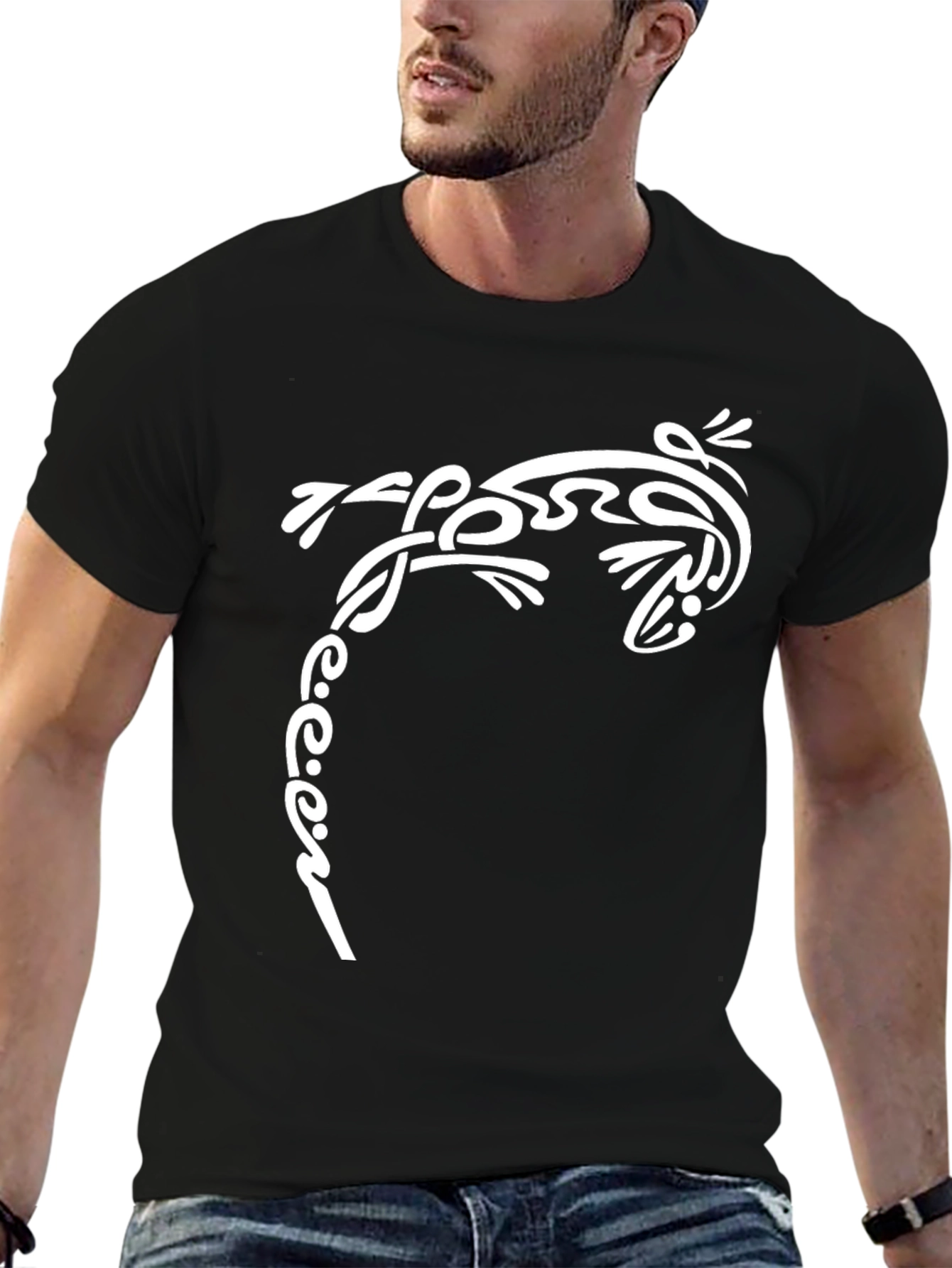 Tribal Lizard Graphic Tee - Black Cotton