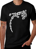Tribal Lizard Graphic Tee - Black Cotton