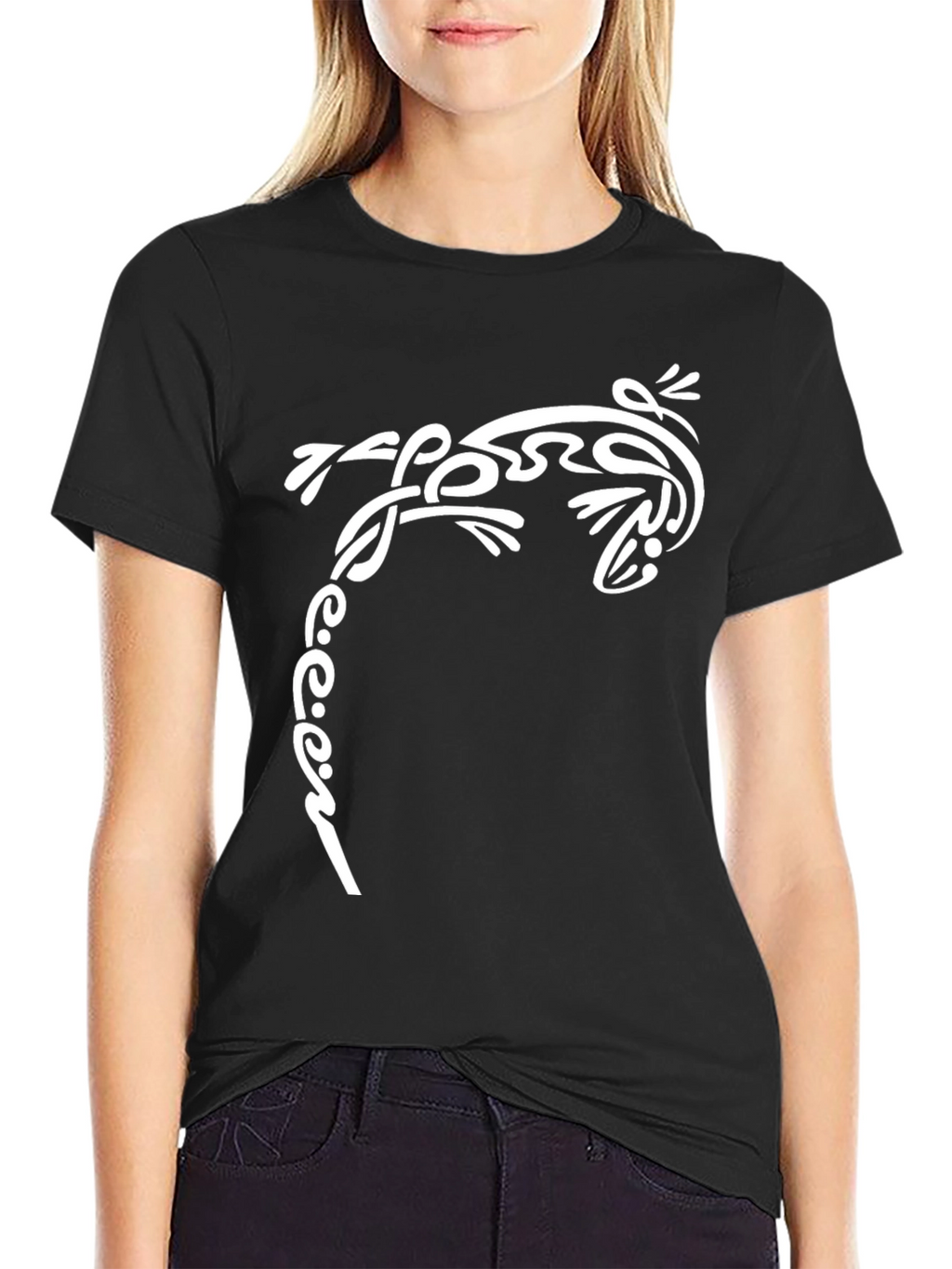 Tribal Lizard Graphic Tee - Black Cotton