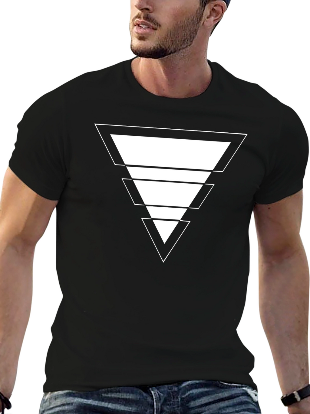 Geometric Triangle Design Black T-Shirt