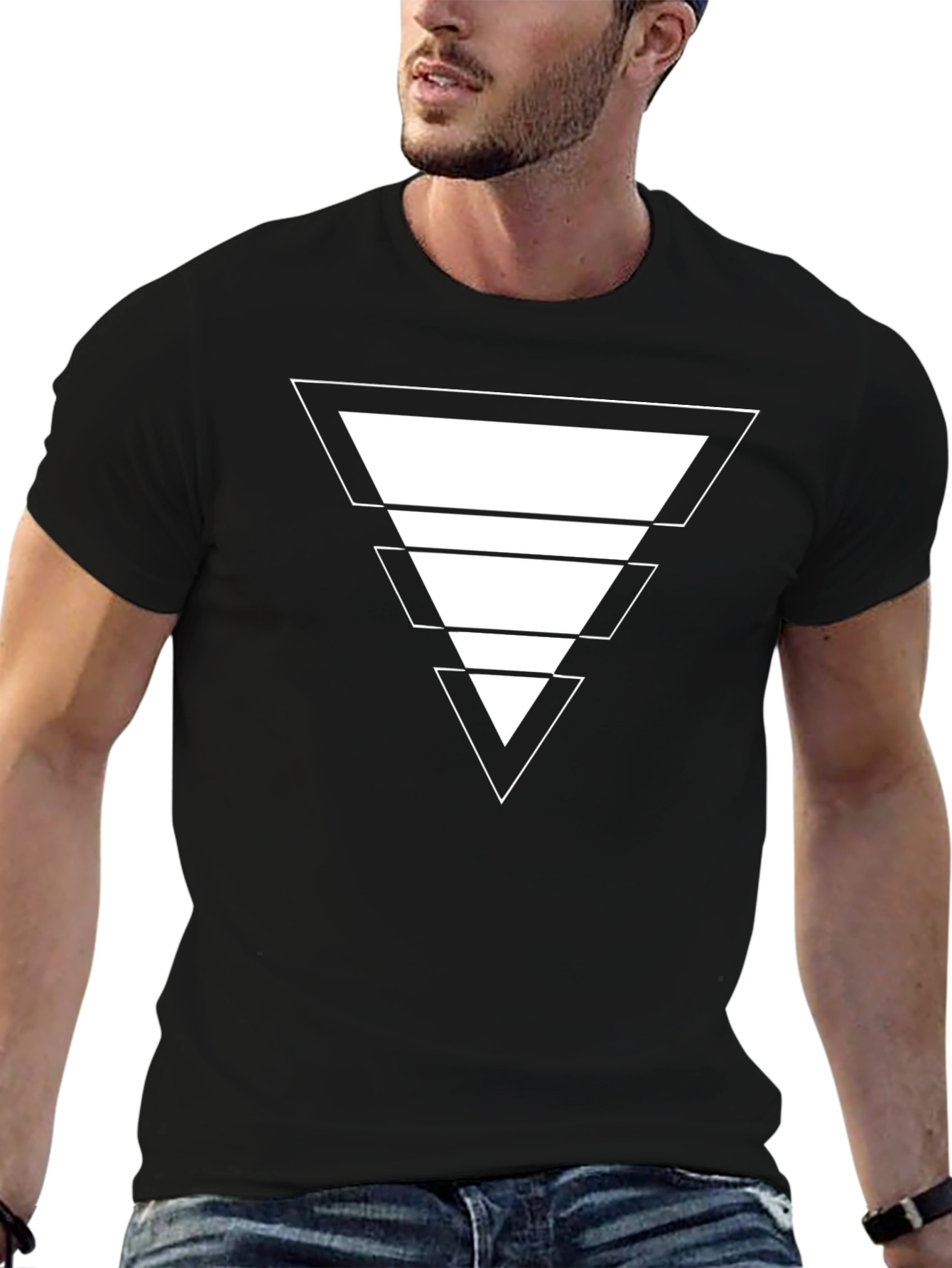 Geometric Triangle Design Black T-Shirt