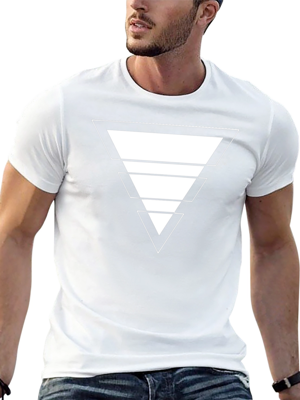 Geometric Triangle Design Black T-Shirt