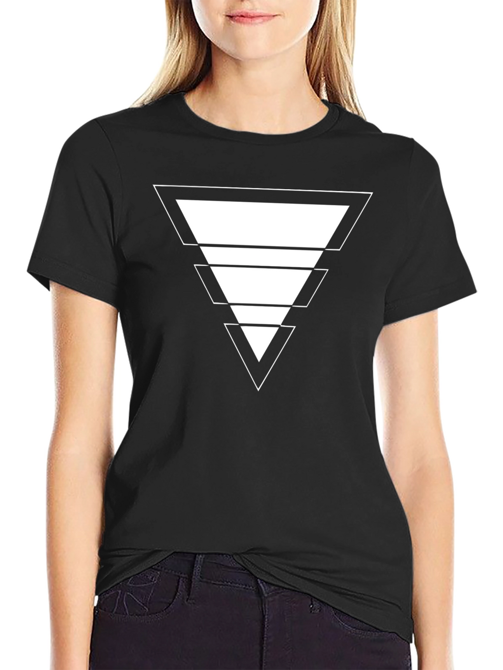 Geometric Triangle Design Black T-Shirt