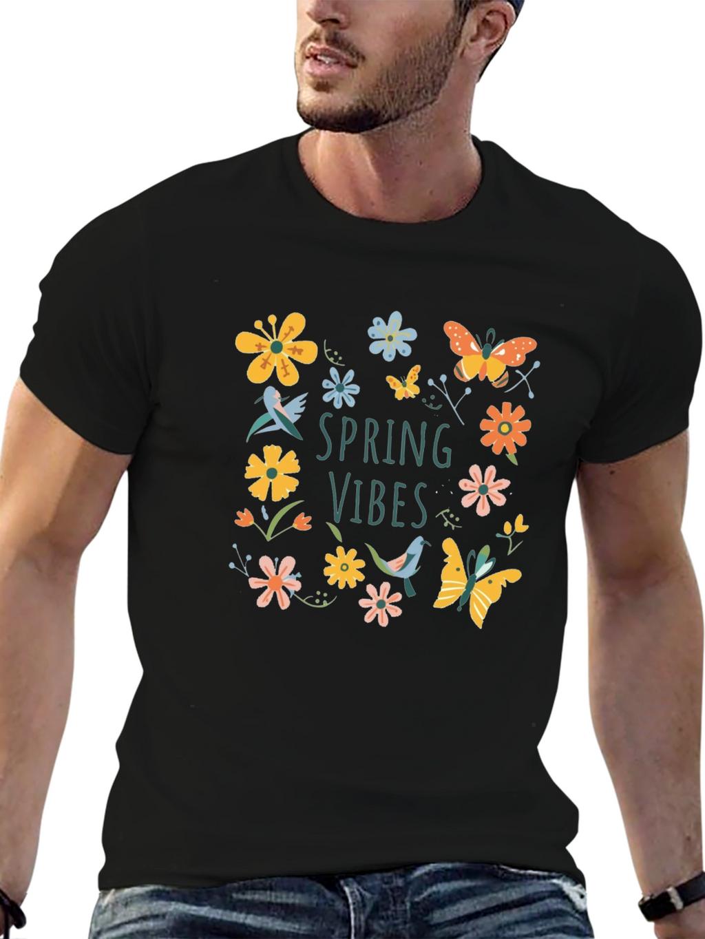 Spring Vibes Graphic Tee - Black