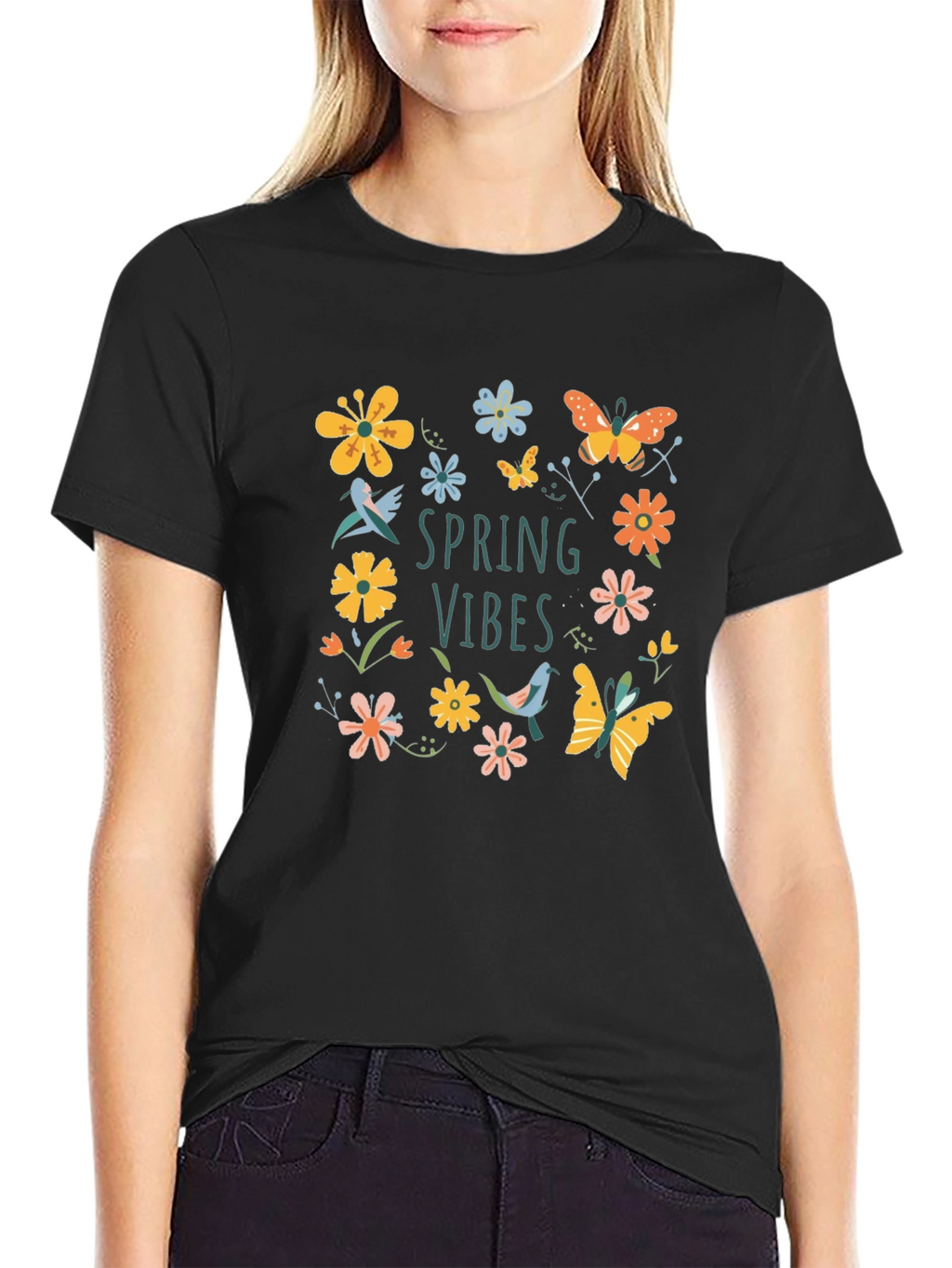 Spring Vibes Graphic Tee - Black