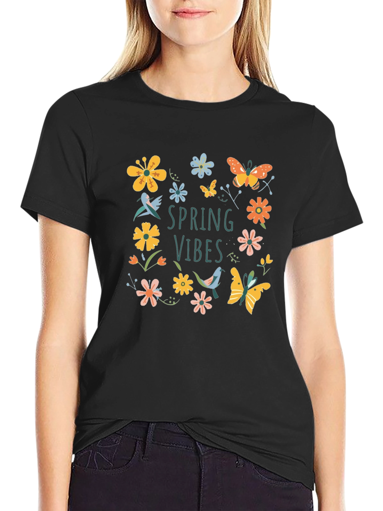 Spring Vibes Graphic Tee - Black