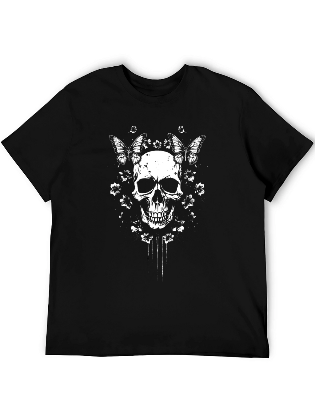 Skull & Butterfly Graphic T-Shirt - Black