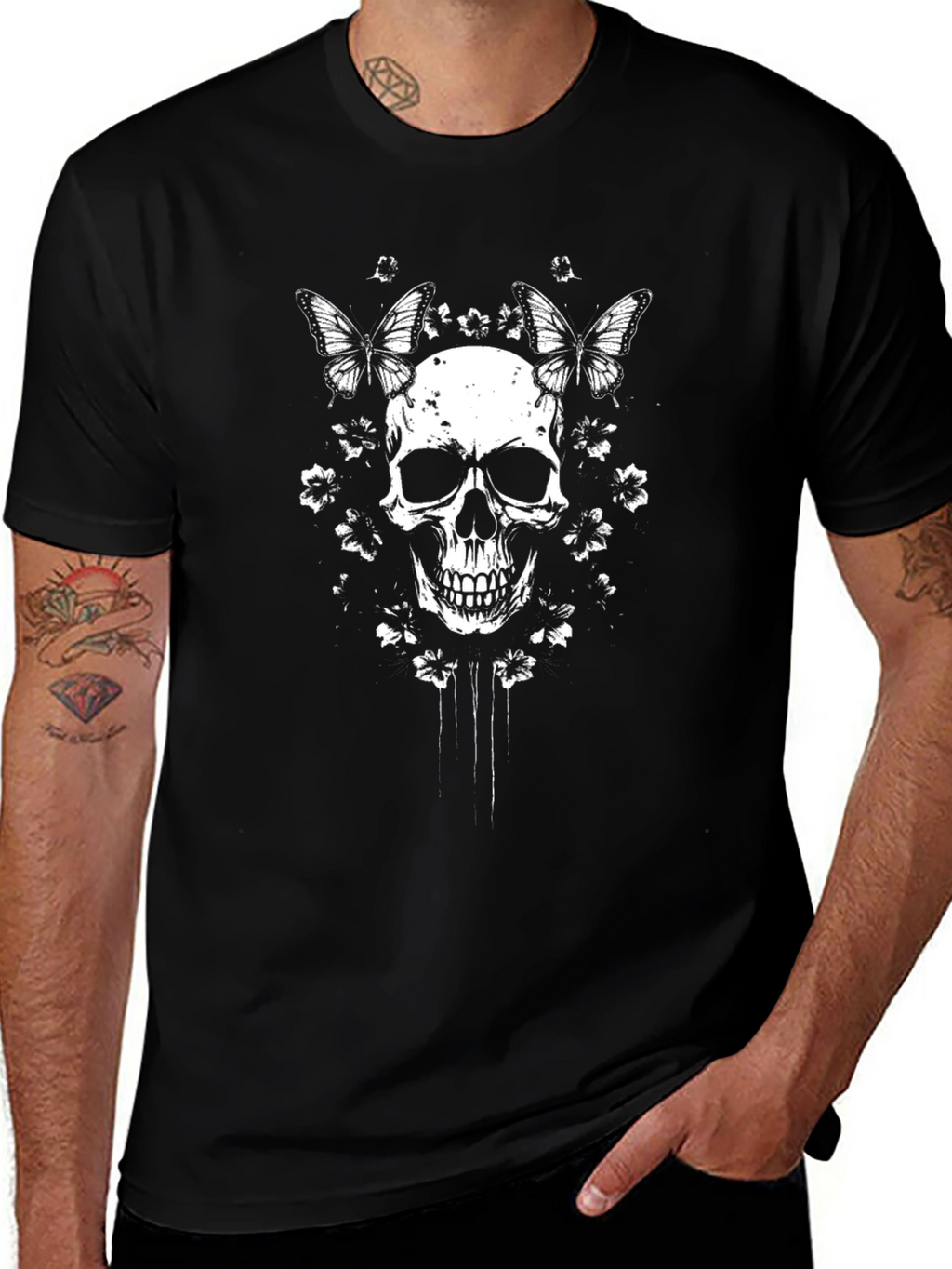 Skull & Butterfly Graphic T-Shirt - Black