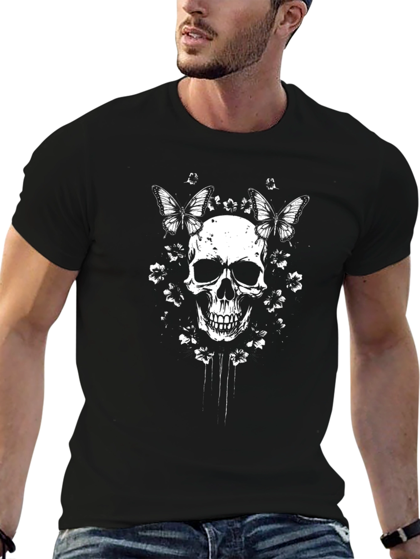 Skull & Butterfly Graphic T-Shirt - Black