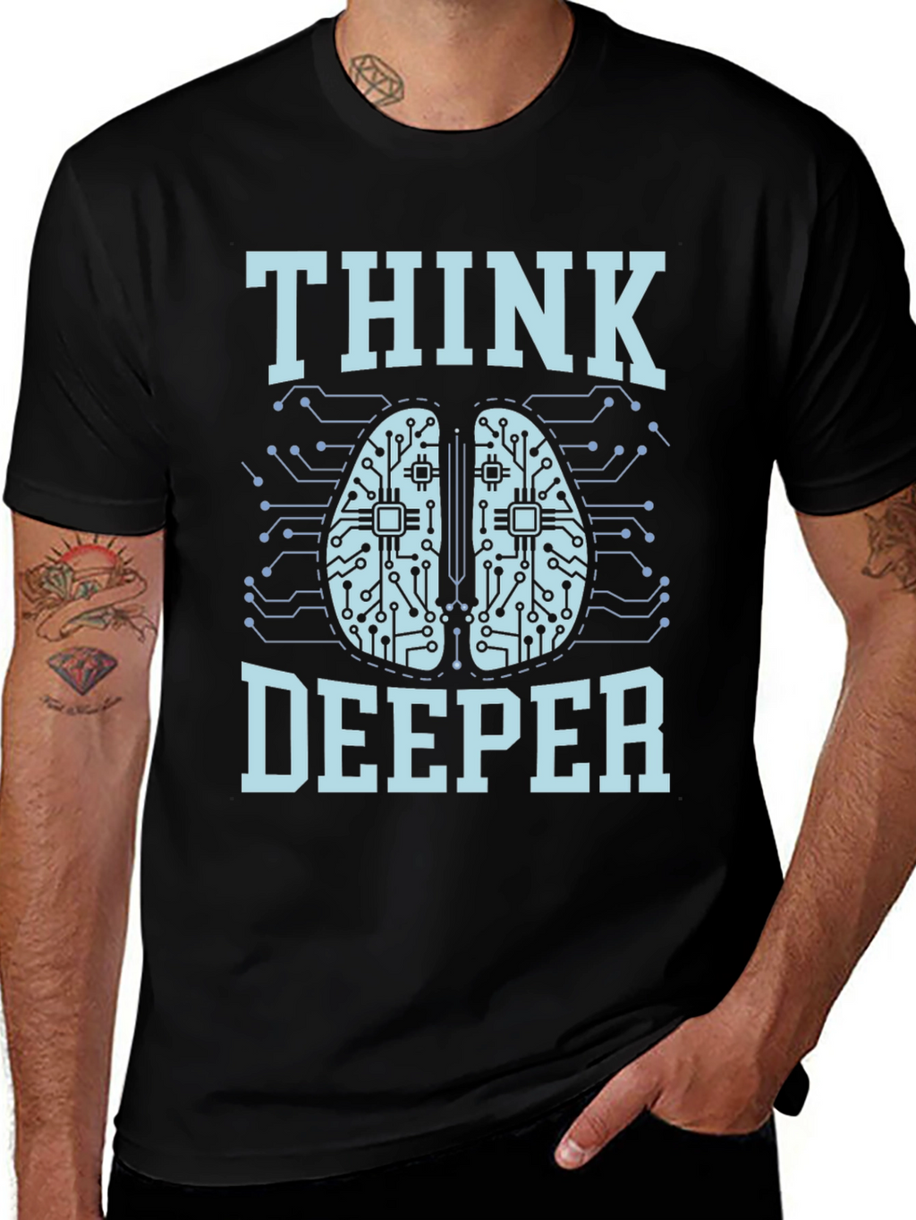 Think Deeper Graphic Tee - Black Cotton T-Shirt