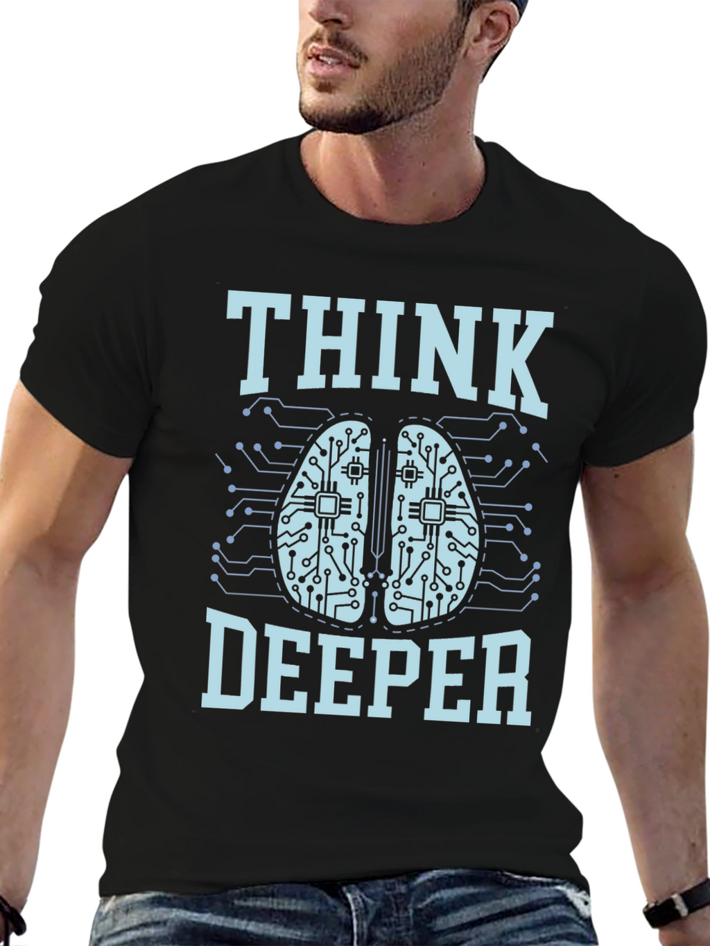 Think Deeper Graphic Tee - Black Cotton T-Shirt