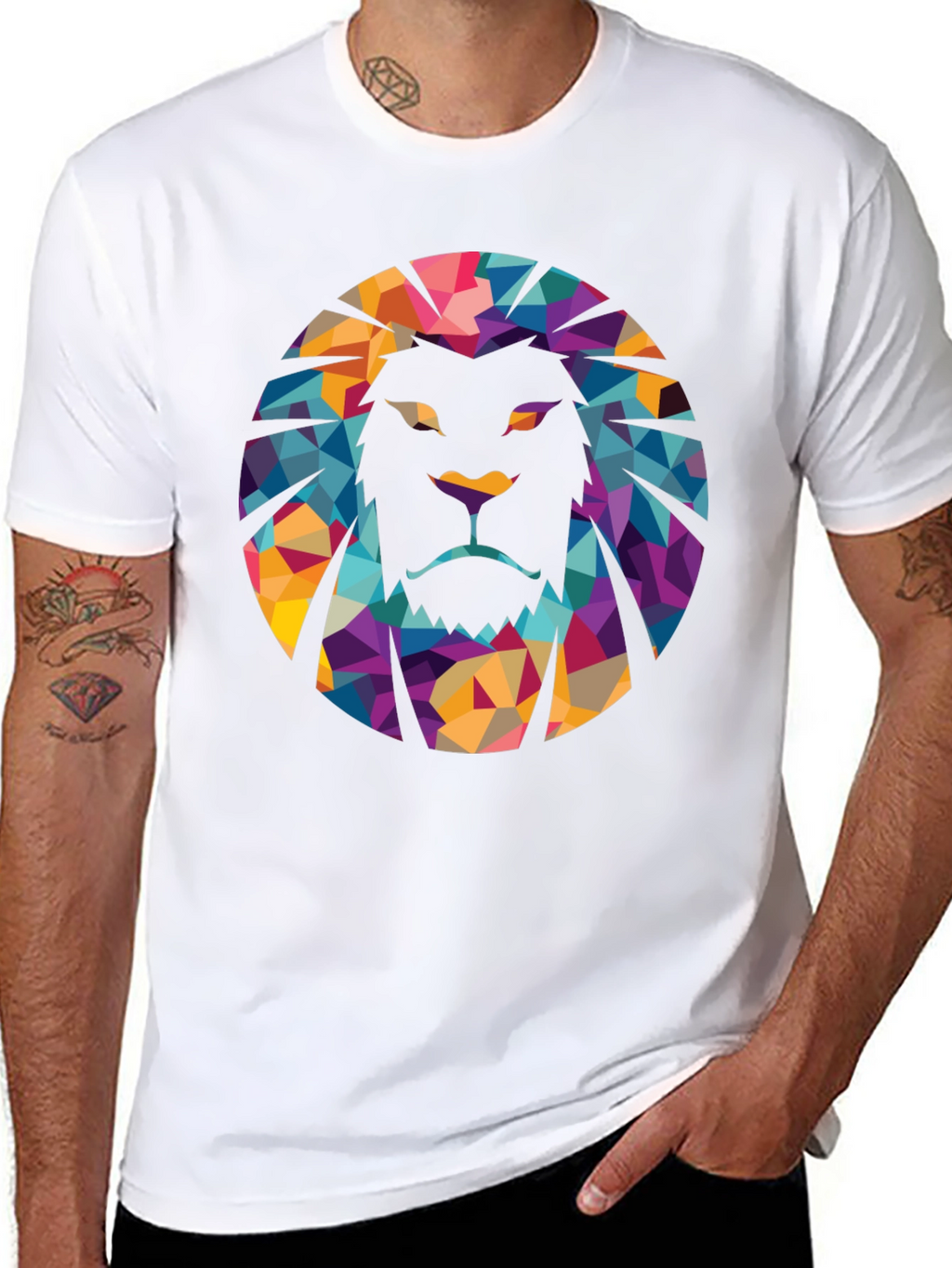 Geometric Lion Graphic Black T-Shirt