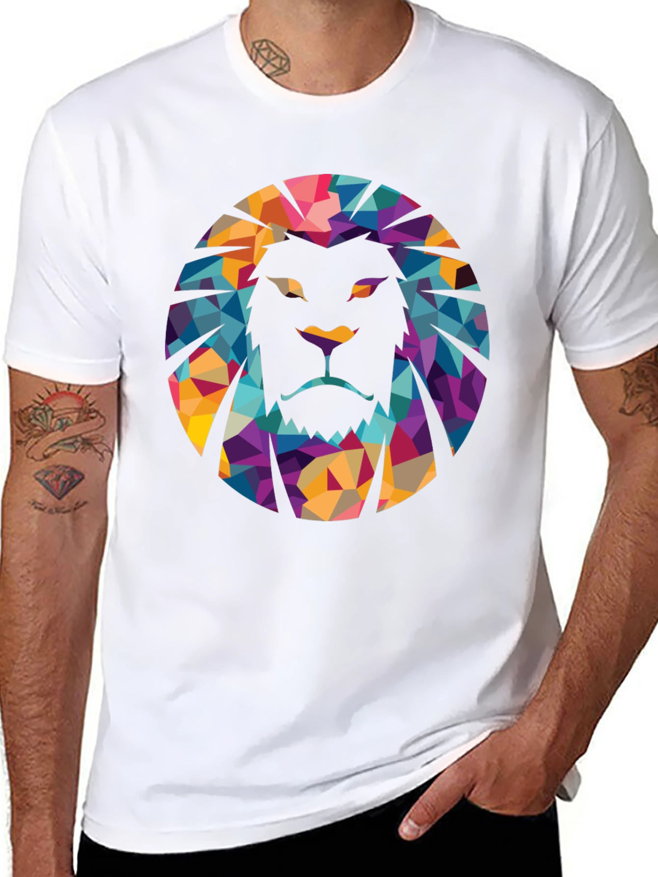 Geometric Lion Graphic Black T-Shirt