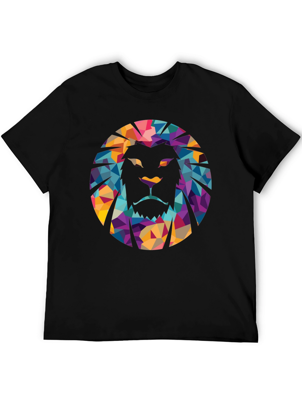 Geometric Lion Graphic Black T-Shirt