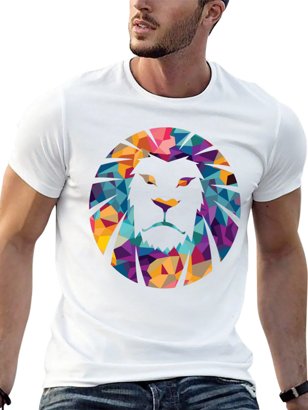 Geometric Lion Graphic Black T-Shirt