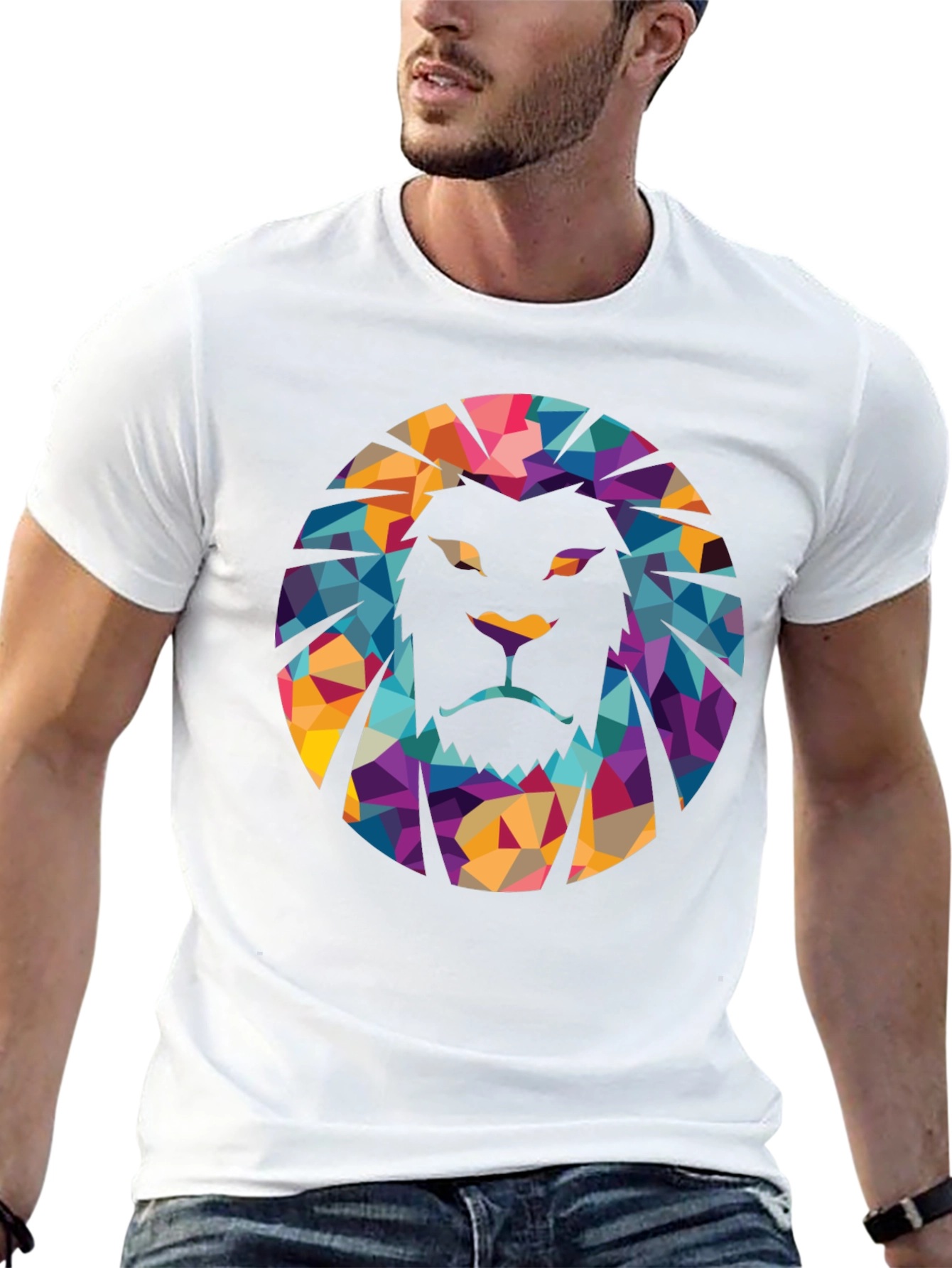 Geometric Lion Graphic Black T-Shirt