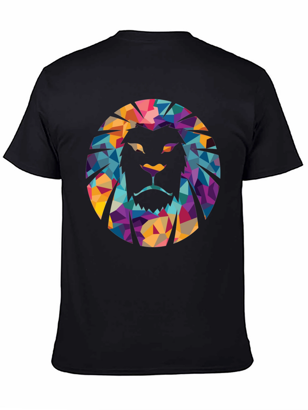 Geometric Lion Graphic Black T-Shirt