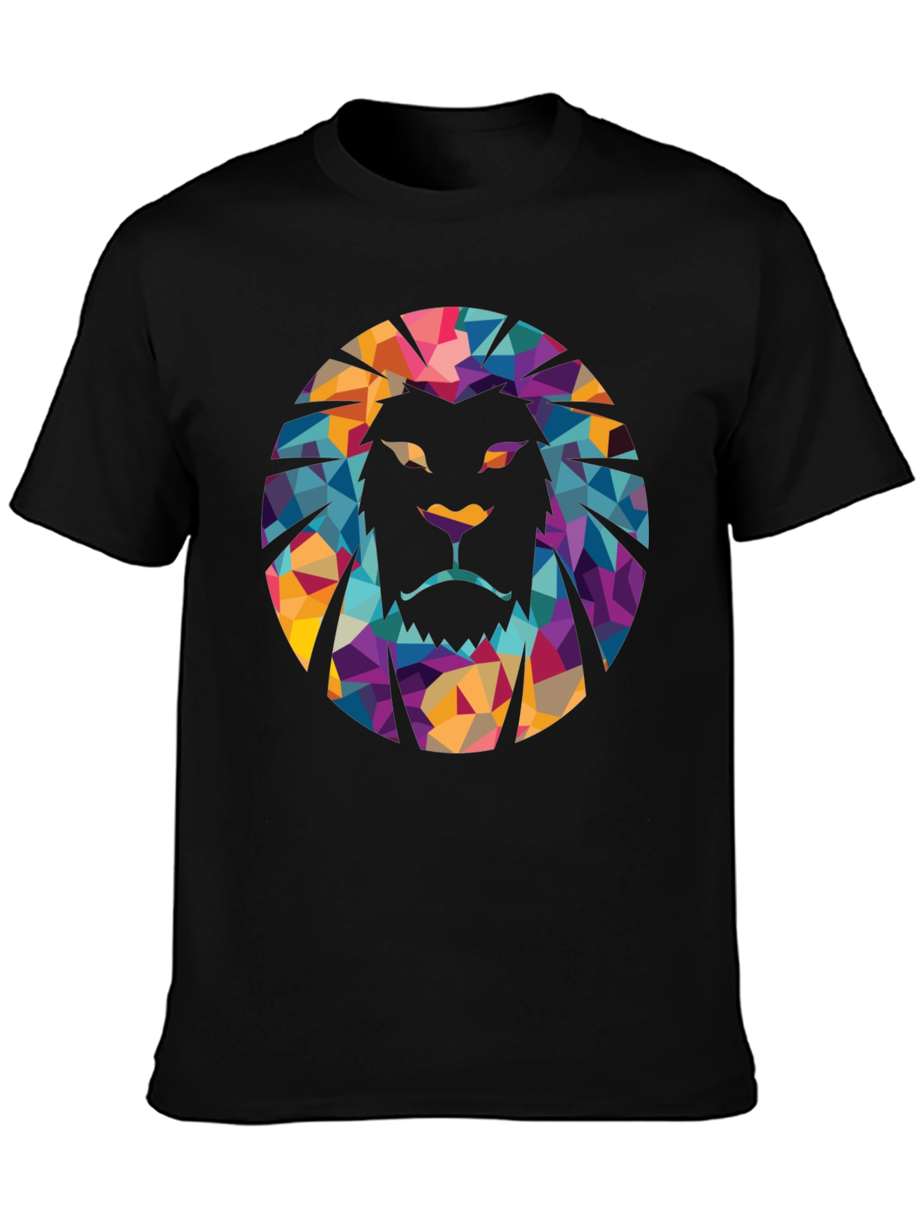 Geometric Lion Graphic Black T-Shirt