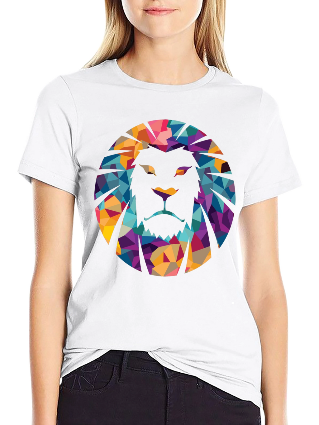 Geometric Lion Graphic Black T-Shirt