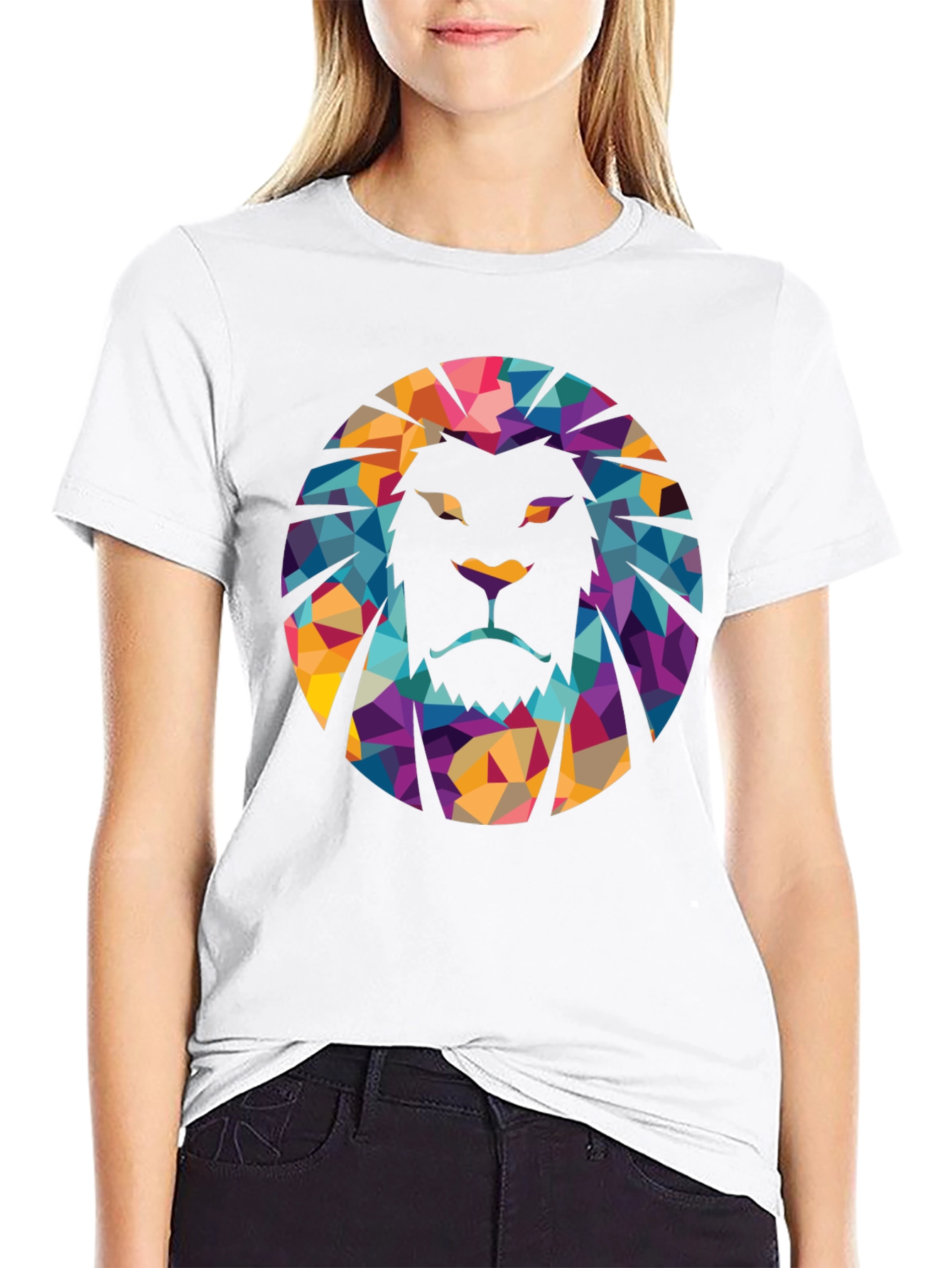 Geometric Lion Graphic Black T-Shirt