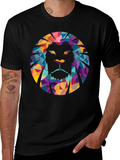 Geometric Lion Graphic Black T-Shirt