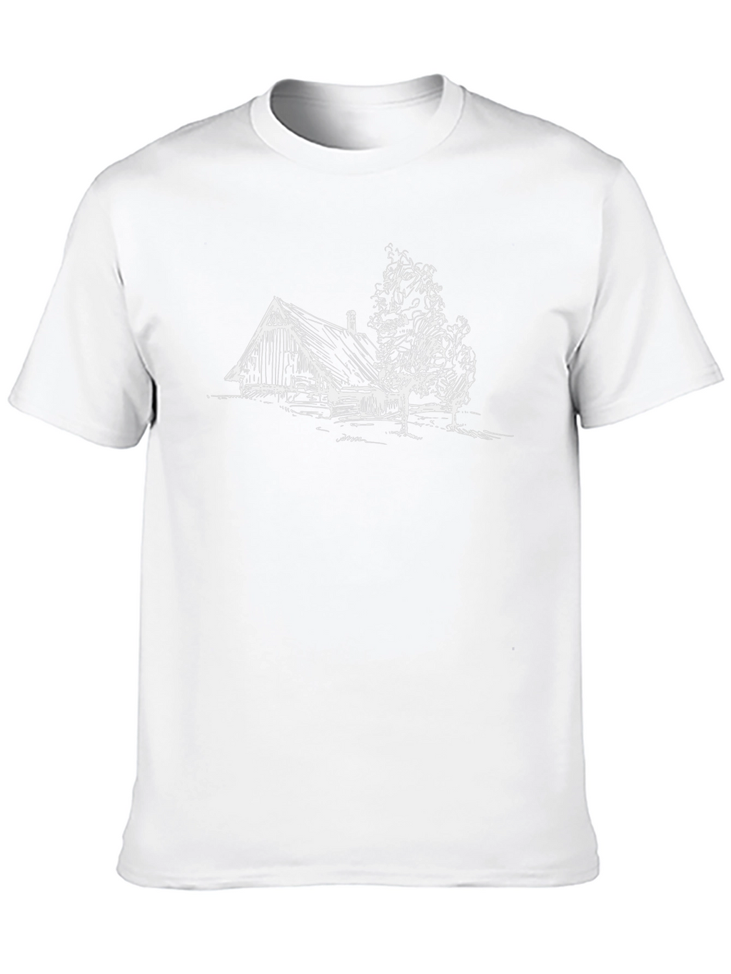Rustic Cabin Sketch Black T-Shirt