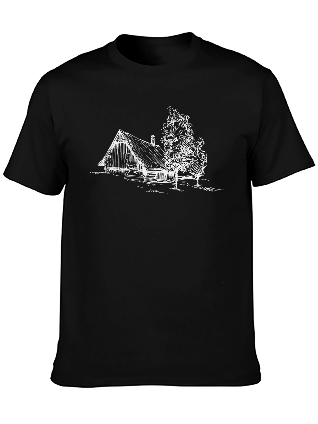 Rustic Cabin Sketch Black T-Shirt