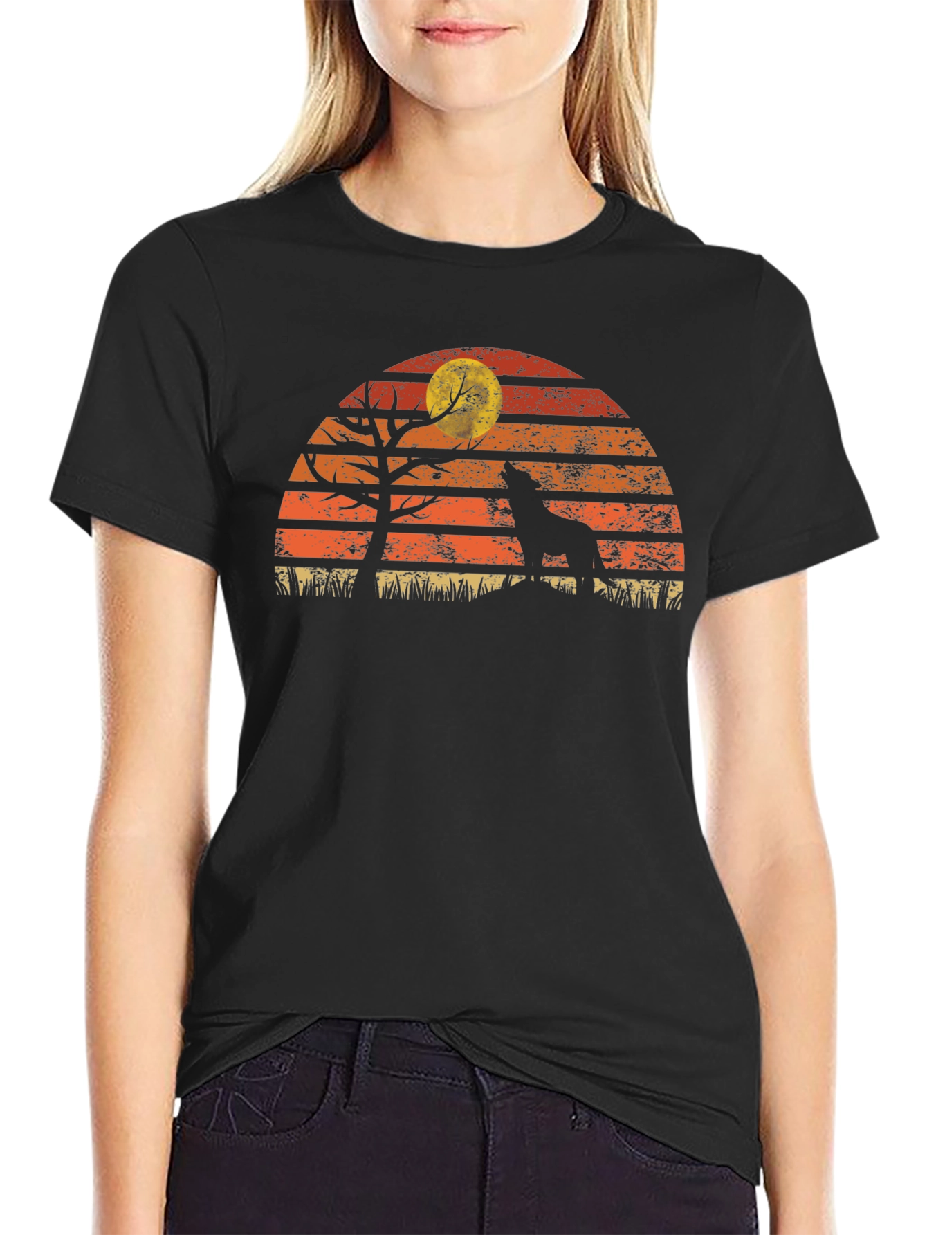 Vintage Wolf Moon Graphic Tee - Nature Inspired Design