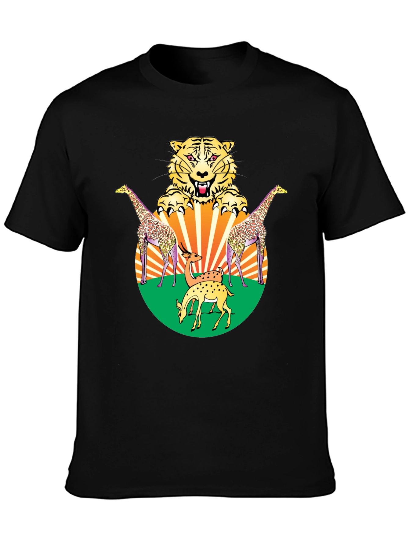 Wildlife Graphic Tee - Bold Animal Print Black T-Shirt