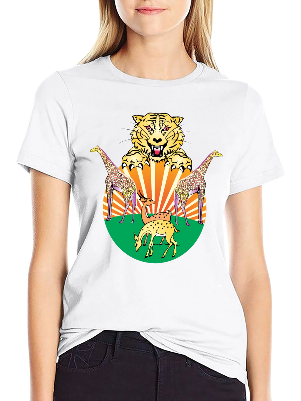 Wildlife Graphic Tee - Bold Animal Print Black T-Shirt