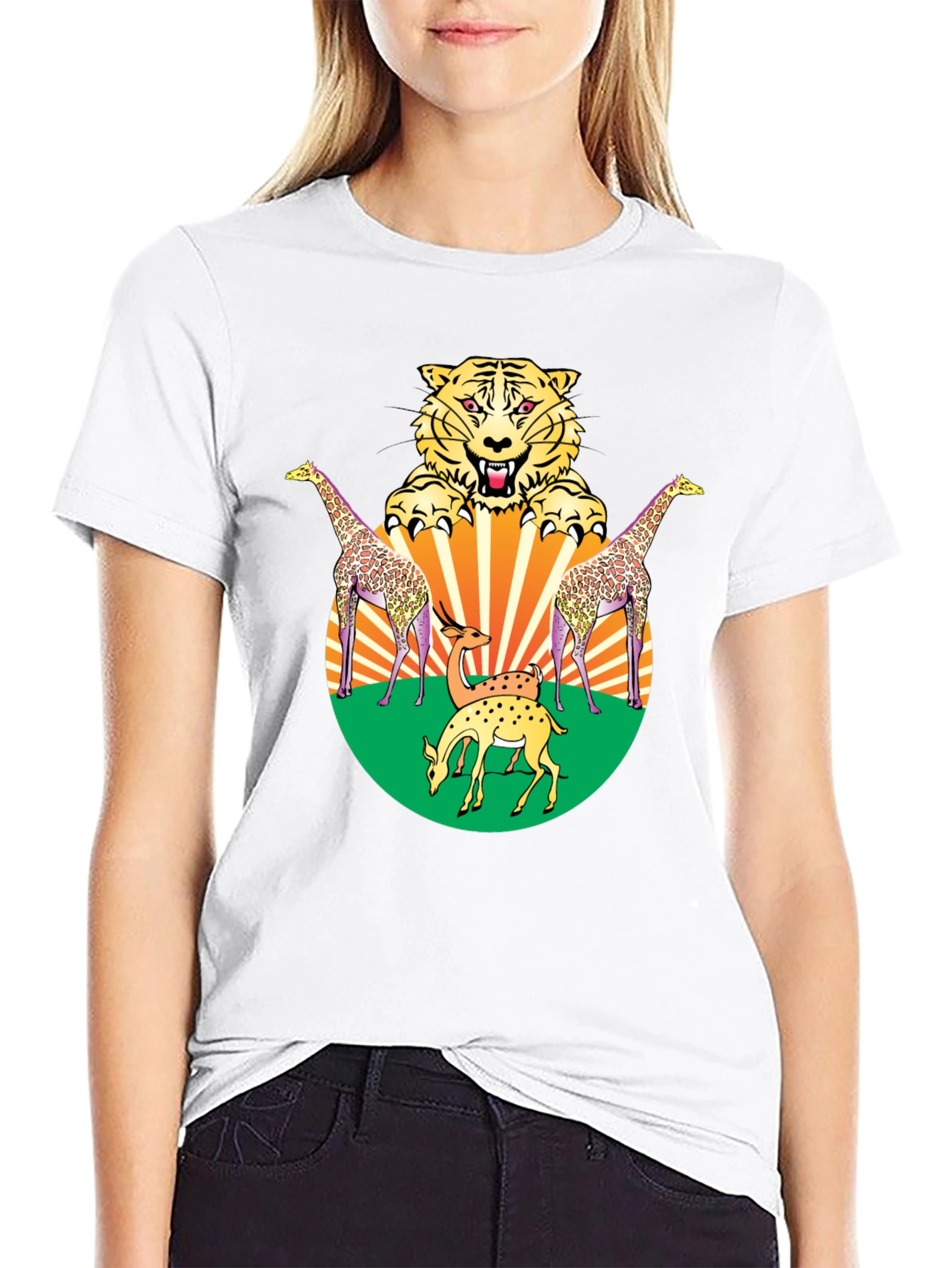 Wildlife Graphic Tee - Bold Animal Print Black T-Shirt