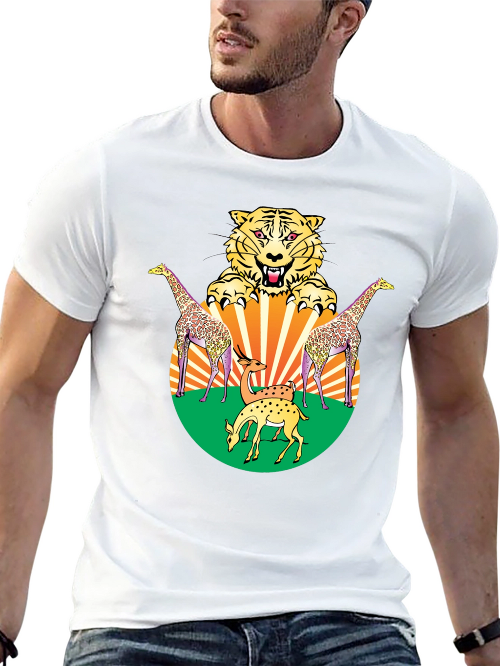 Wildlife Graphic Tee - Bold Animal Print Black T-Shirt