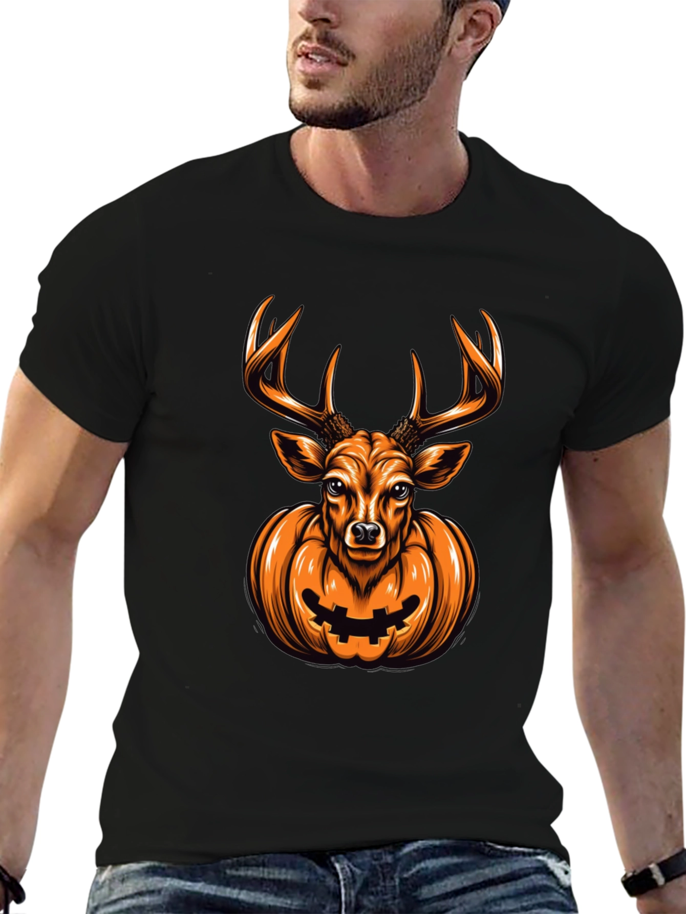 Deer Pumpkin Halloween Graphic Tee