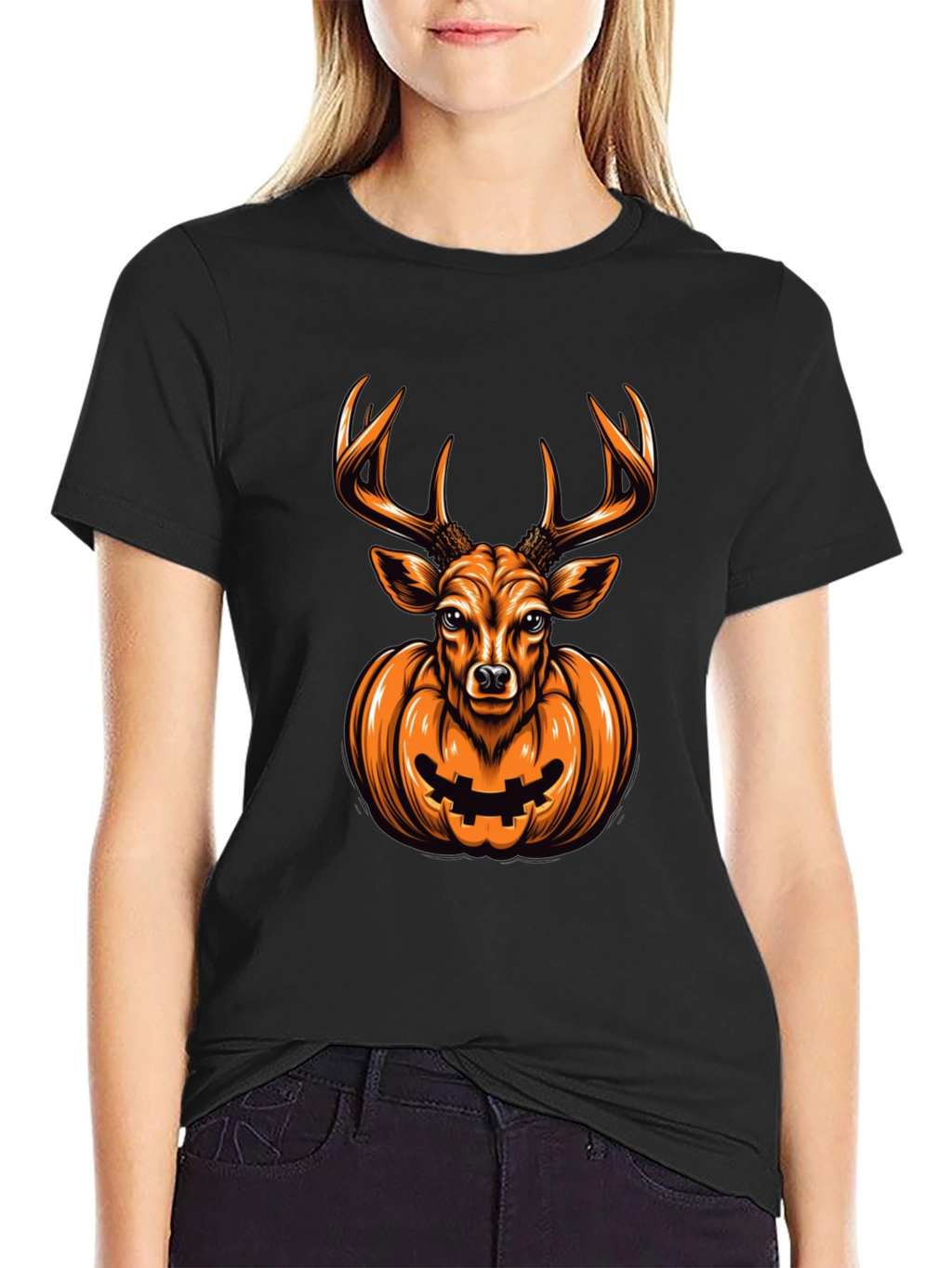Deer Pumpkin Halloween Graphic Tee