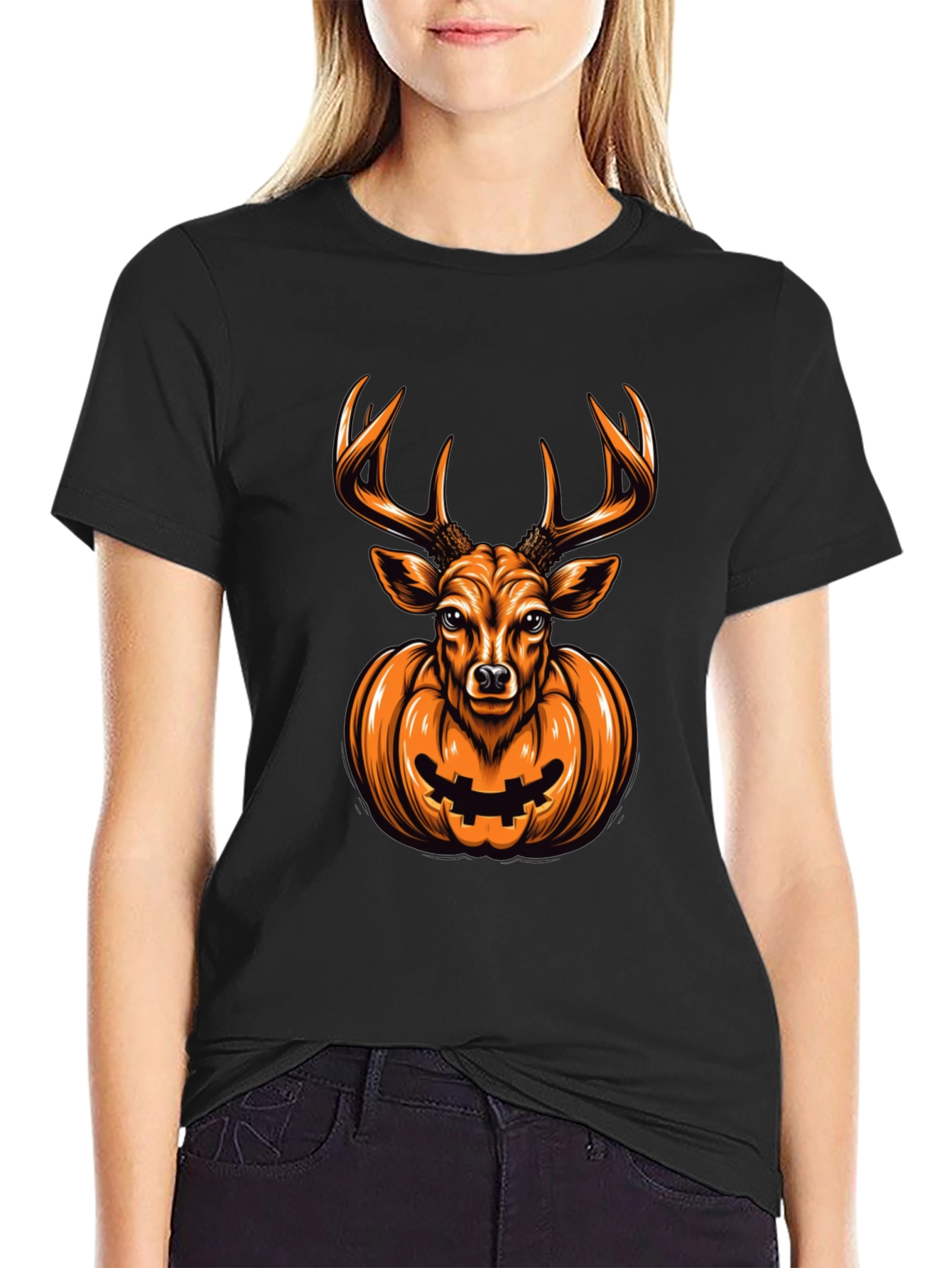 Deer Pumpkin Halloween Graphic Tee